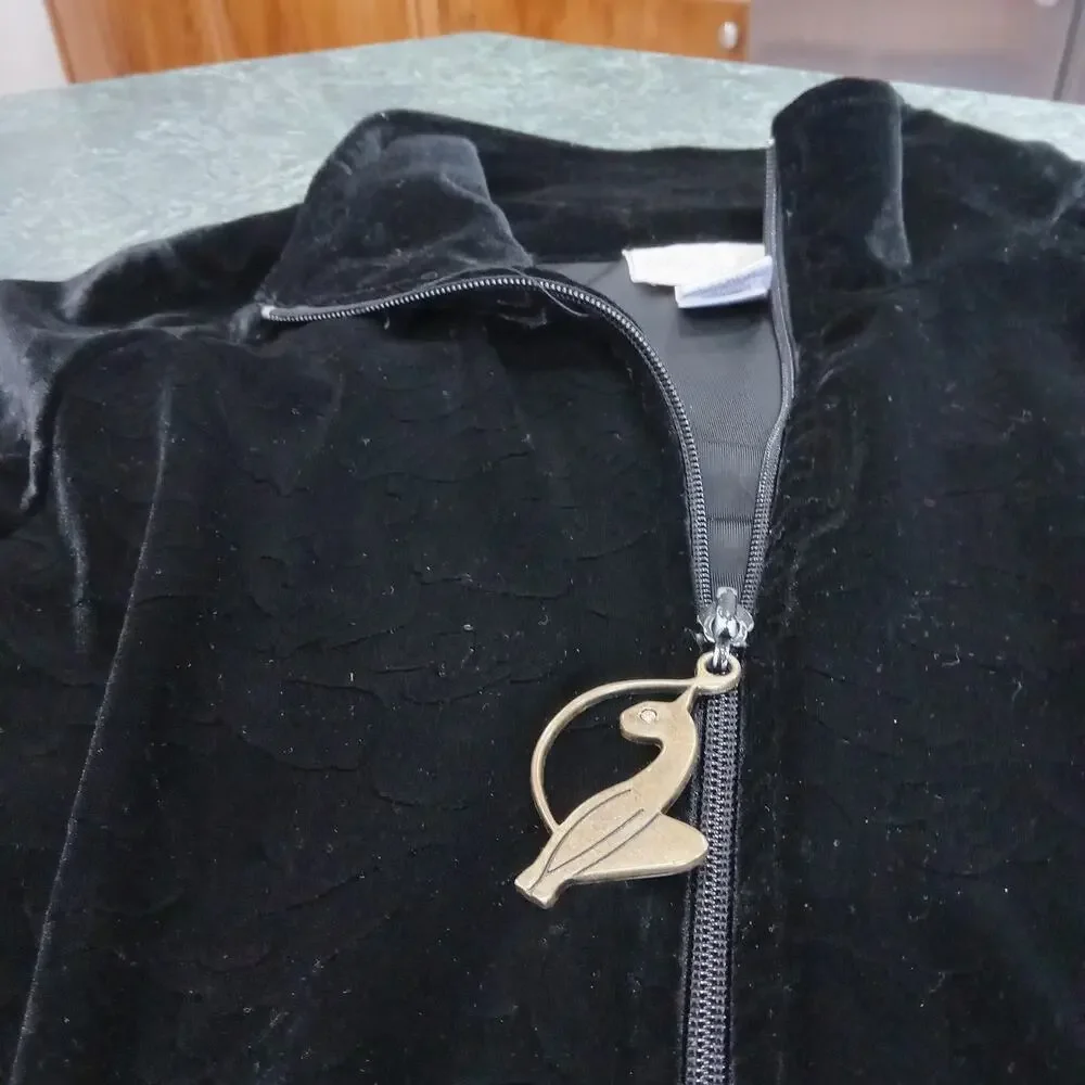 Baby Phat Track Jacket Women's Black Sz S Cat Embossed Velvet Zip Up 90's Y2K - Picture 6 of 13
